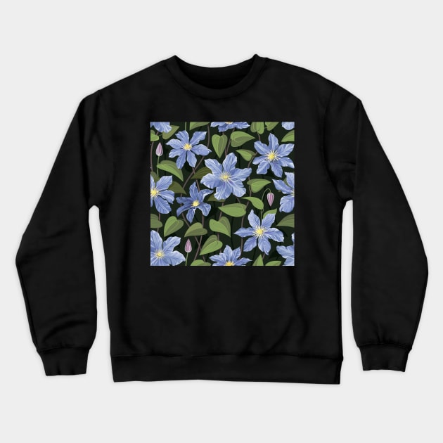 Clematis flowers blue Crewneck Sweatshirt by Avisnanna